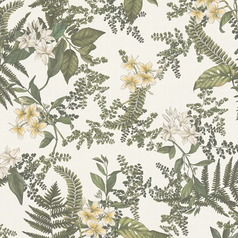 Pflanzen-Tapete mit Blüten Grau Grün - Vliestapete mit Blumen floral 