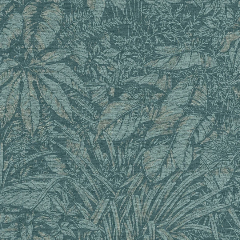 Papier peint jungle dans les tons bleus - intissé texture légère - décoration murale 