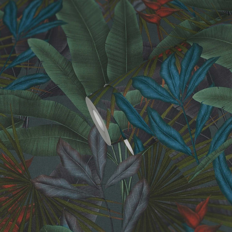 Papier peint botanique dans les tons de vert avec des plantes - papier peint intissé 