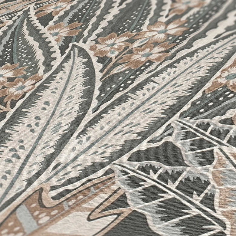 Designer vliesbehang met botanische print in grijstinten - elegant wandontwerp 