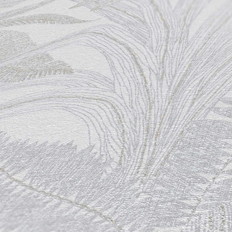 Papier peint avec un délicat motif de feuilles en gris et blanc - papier peint d'inspiration naturelle 