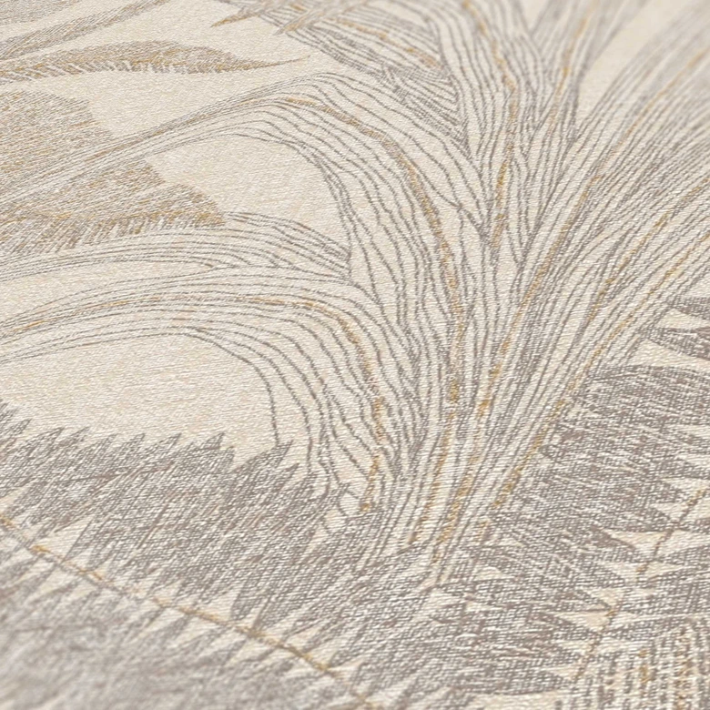 Papier peint design en molleton avec de fines feuilles en beige-crème - papier peint élégant 