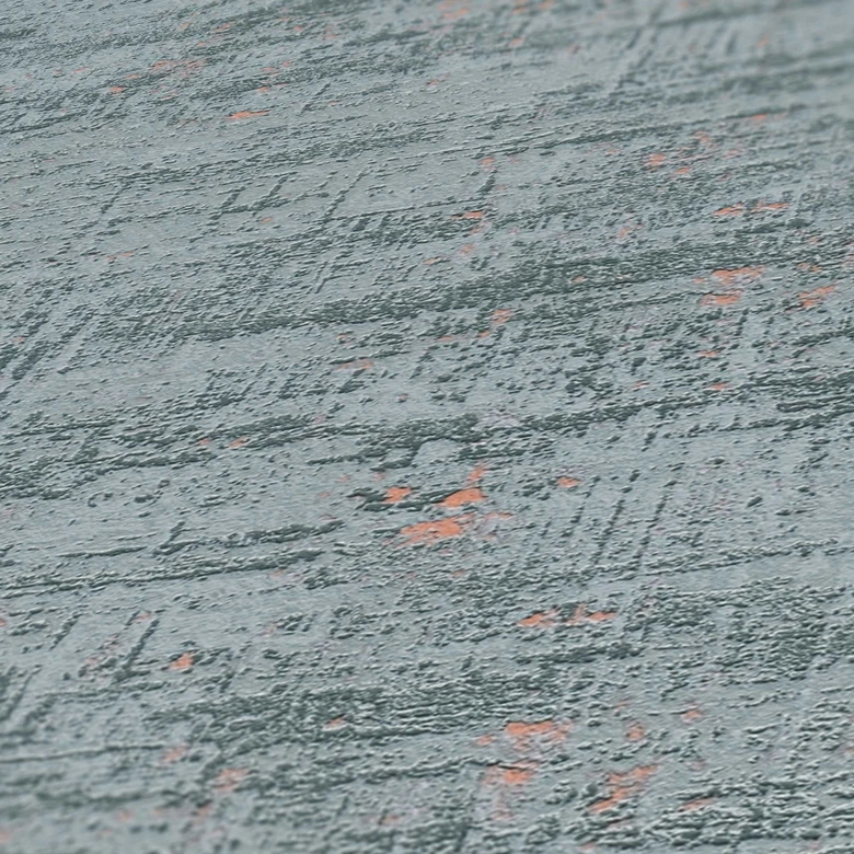 Papier peint intissé abstrait en vert avec des accents cuivrés - papier peint moderne d'aspect béton 