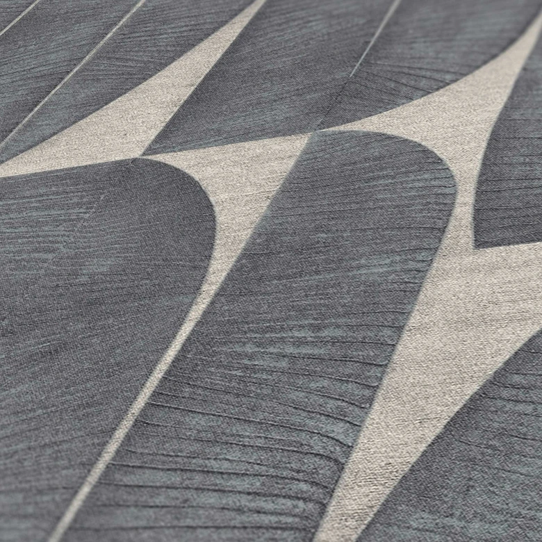 Papier peint intissé design avec motif de feuilles en gris foncé - papier peint abstrait avec texture 