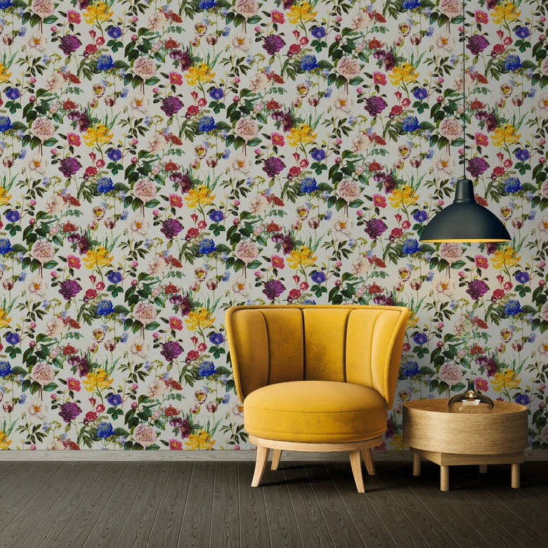 Jette Joop Vliestapete Blumentapete floral bunt, grau, grün 