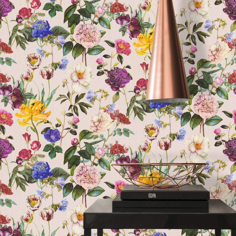 Jette carta da parati floreale in verde e rosa carta da parati in tessuto non tessuto opaco a trama chiara in multicolore 