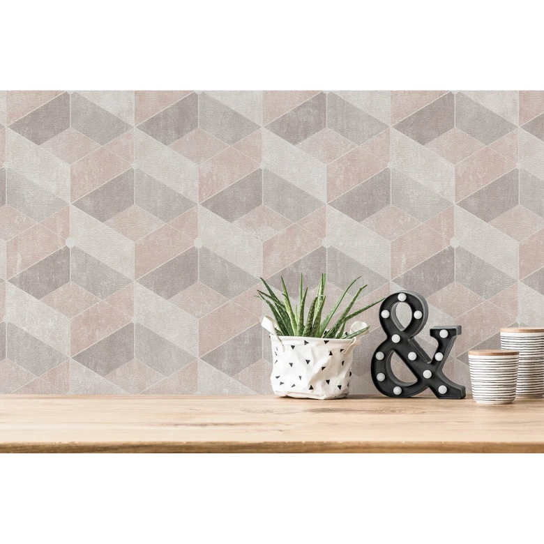 Livingwalls 3D Tapete Titanium 3 Vliestapete geometrisch beige, creme 