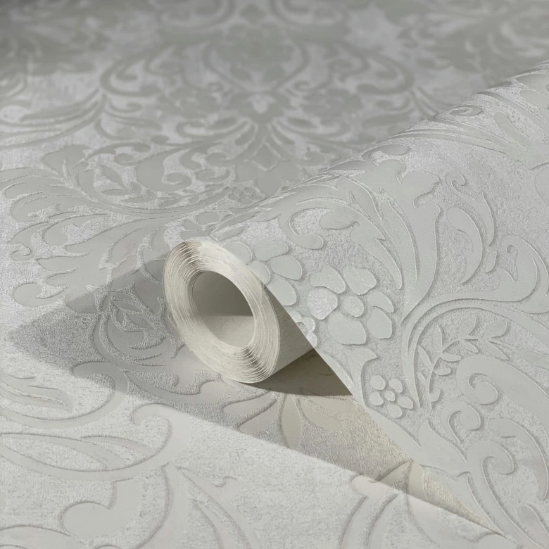 Vliestapete mit ornamentalem Damask-Motiv Grau Ornamental  