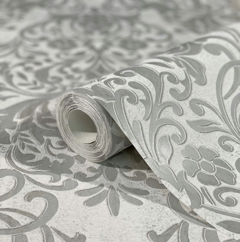 Vliestapete mit ornamentalem Damask-Motiv Grau Ornamental  