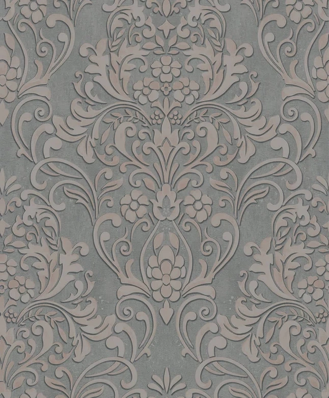Vliestapete mit ornamentalem Damask-Motiv Grau Ornamental  