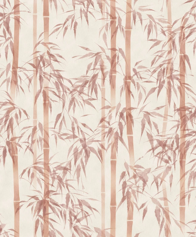 Vliestapete in beige, orange Bambus Blätter Floral Natur  