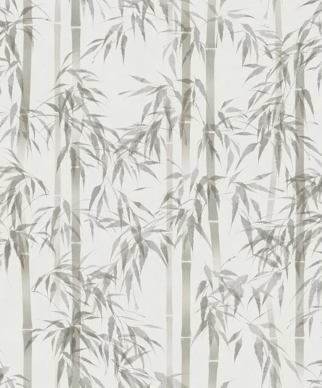Vliestapete in grau Bambus Blätter Floral Natur  