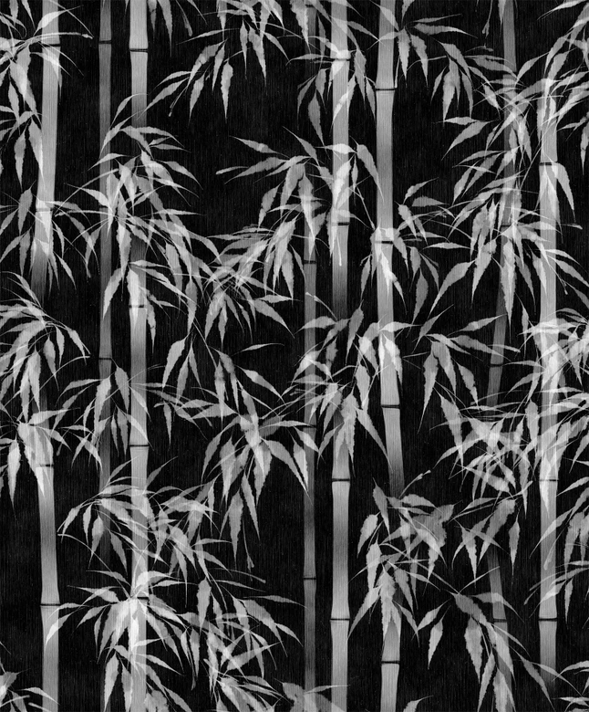 Vliestapete in schwarz, weiß Bambus Blätter Floral Natur  