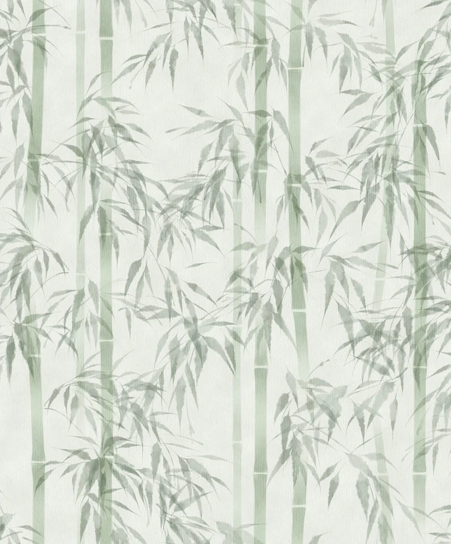 Non-woven tapet i grönt bambublad blommig natur  