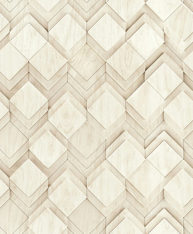 Vliesbehang in wit, beige ruitvormige illusie 3D-look modern  