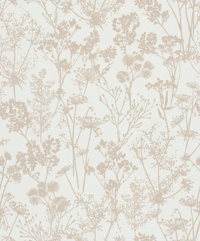 Papier peint intissé en blanc, beige motif feuilles floral nature  
