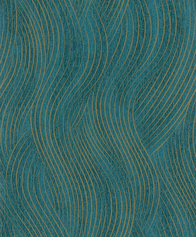 Papel pintado no tejido de color verde, dorado textura ondulada aspecto gráfico moderno  