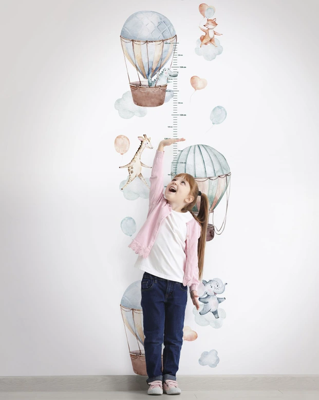 Kindertapete, Vliestapete, Messlatte mit Illustration Kids Walls weiß, blau, beige 