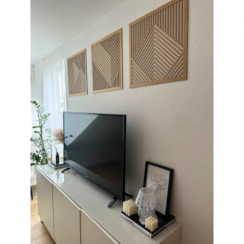 3D-väggdekoration bergslandskap väggpaneler trämotiv geometriska (3 delar) - MDF natur 