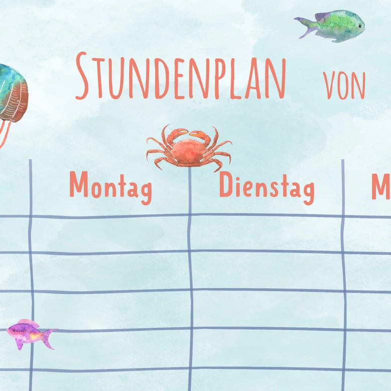 Acrylboard Memoboard Stundenplan Meerestiere - Transparent  