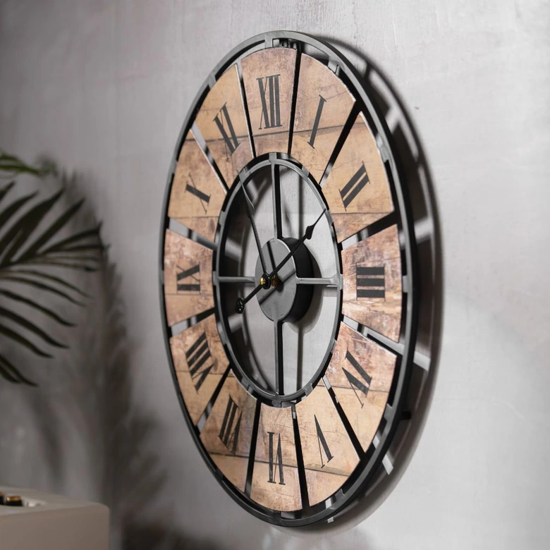 Metall Wanduhr XL im Vintage-Look mit römischen Ziffern aus Metall | geräuschlos | Ø50cm 