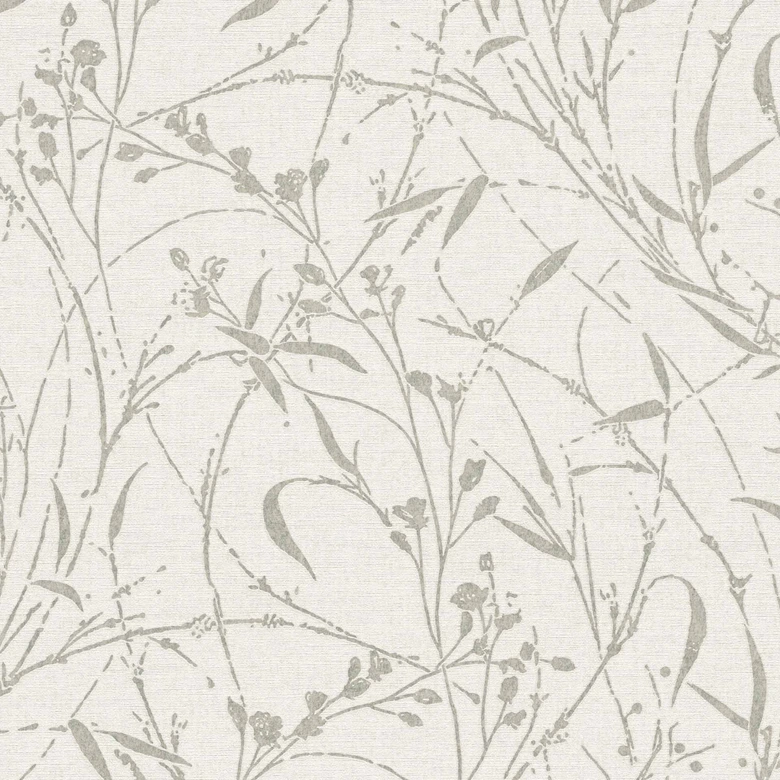 Icke-vävd tapet Fee Wild Free gräddgrön grå metallic - gräs vildblommor vardagsrum hall kök 