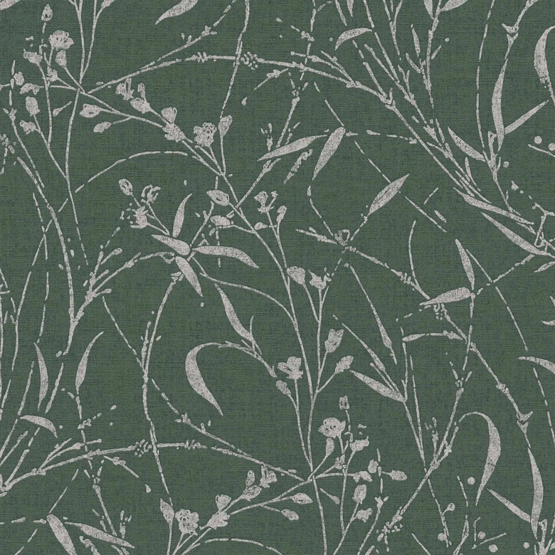 Non-woven wallpaper Fee Wild Free green gray metallic - grasses wildflowers living room bedroom 