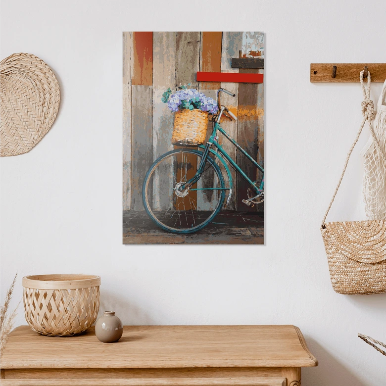 Malen nach Zahlen Leinwandbild - Blumen am Fahrrad  