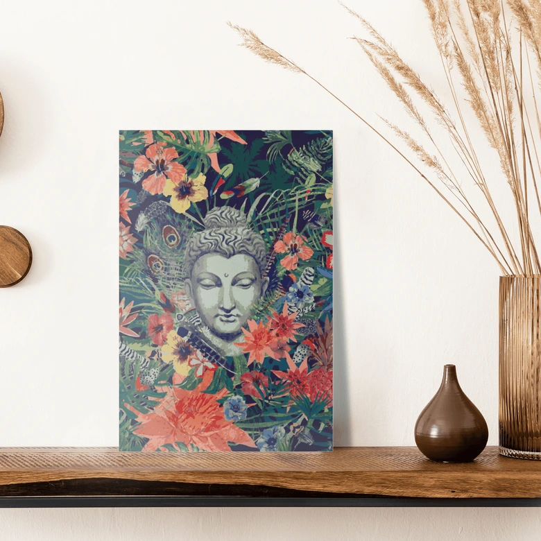 Malen nach Zahlen Leinwandbild - Buddha unter Blumen  