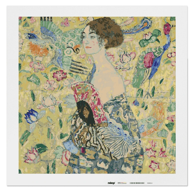 Malen nach Zahlen Leinwandbild - Klimt - Dame mit Fächer  
