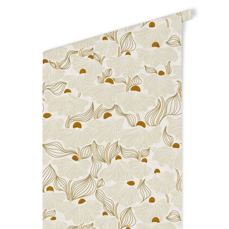 Mustertapete Minimalistische Blüten in Creme und Gold | Florale Vliestapete - Annick 