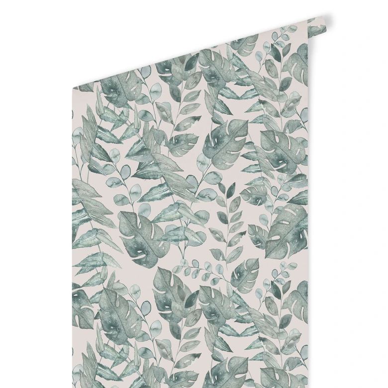 Tapet med mønster planter - jungleblade akvarel creme - Bloomery Decor 