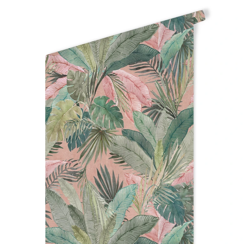Mustertapete mit Blätter Design - Tropenblätter im Dschungel Rosa - Bloomery Decor 