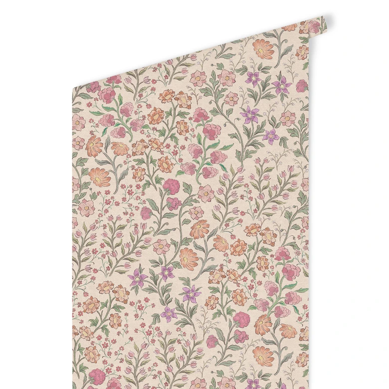 Florale Mustertapete Wiesenblumen Vintage - Beige - Bloomery Decor 