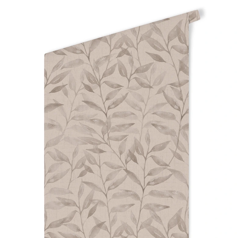Mustertapete Zarte Aquarell-Blätter - Soft Grau - Bloomery Decor 