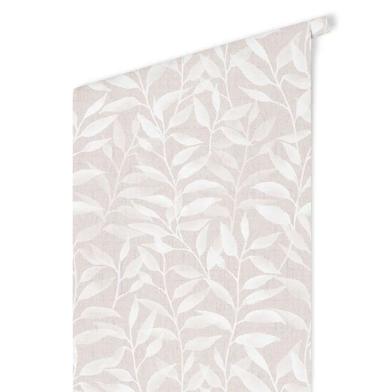 Mustertapete Zarte Aquarell-Blätter - Soft Beige - Bloomery Decor 