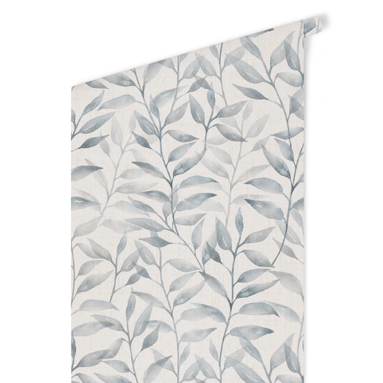 Mustertapete Zarte Aquarell-Blätter - Soft Grau - Bloomery Decor 