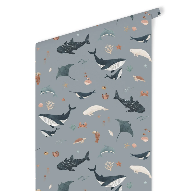 Mustertapete Maritime Unterwasserwelt – Wale und Meerestiere - Kikki Belle 