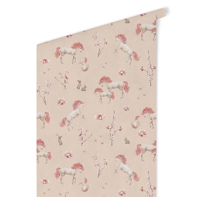 Mustertapete Verzauberte Einhörner mit Kirschblüten - Kikki Belle 