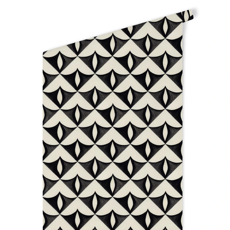 Mustertapete Geometrische Ornamente in Schwarz-beige - Treechild 