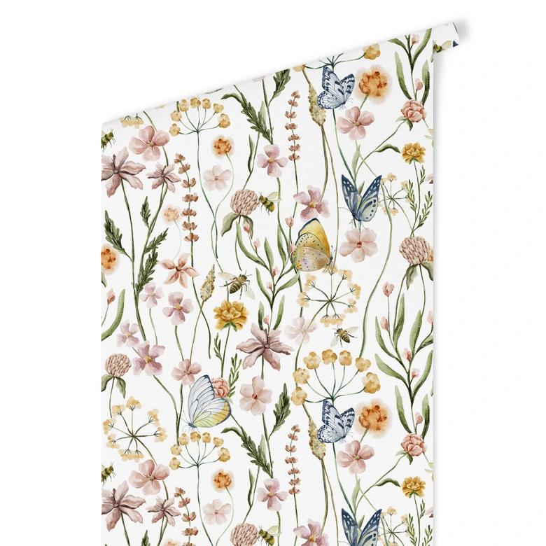 Patterned Wallpaper Spring meadow with butterflies - UN Designs 