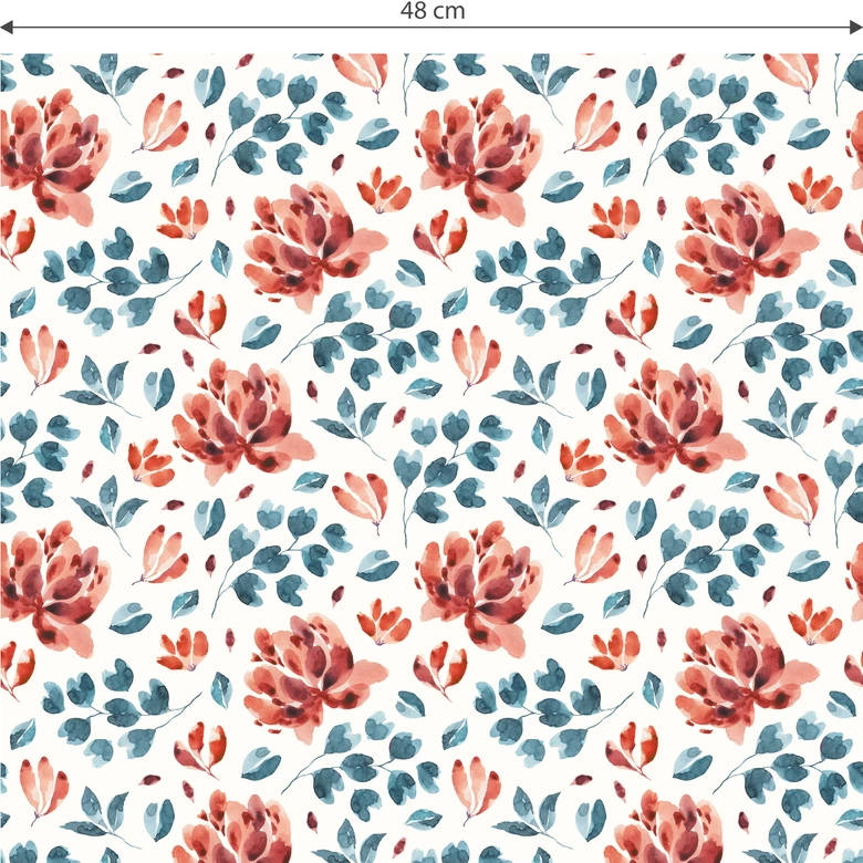 Mustertapete - Aquarell Blüten 03 - rot 