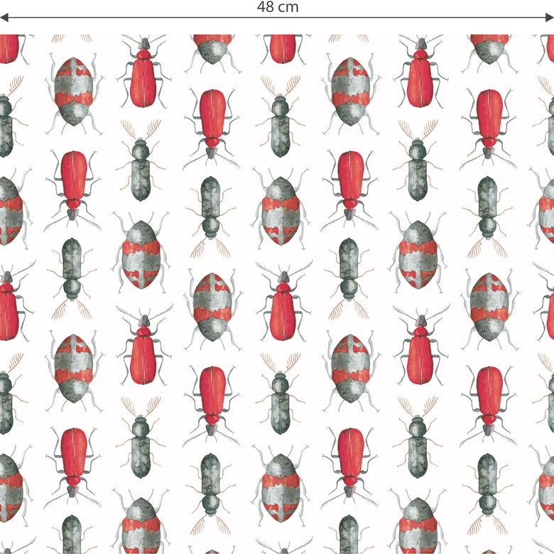 Mustertapete - Bunte Käfer - rot 