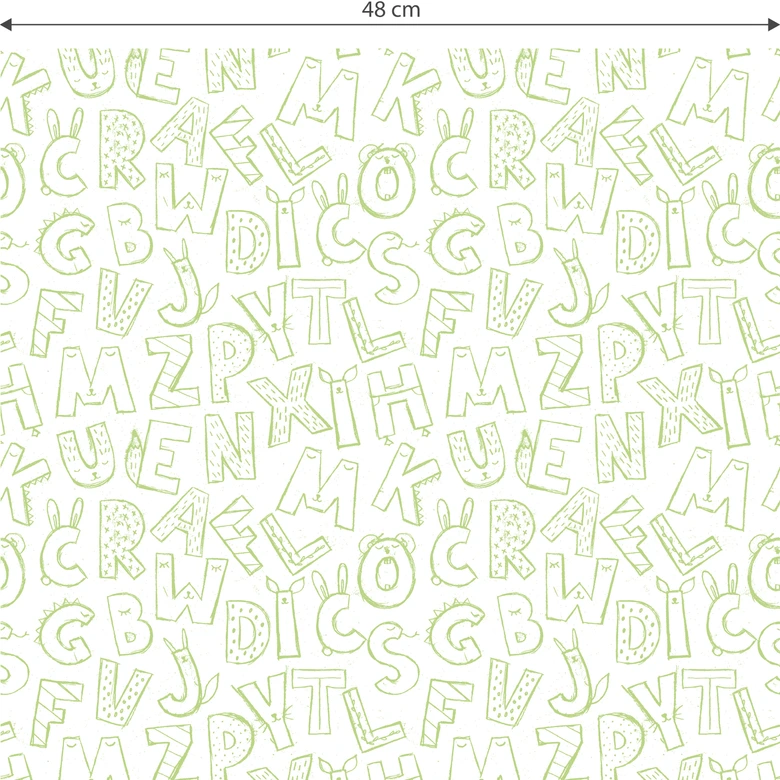 Patroonbehang – Kinderalfabet – groen 