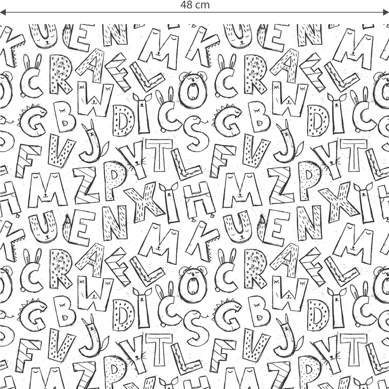 Mustertapete - Kinderalphabet - schwarz-weiß 