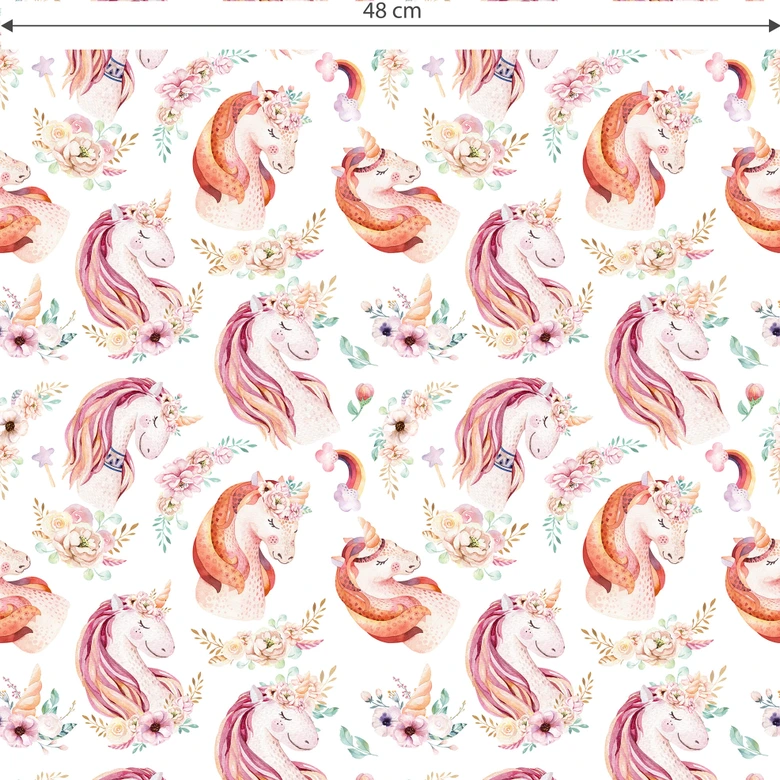 Papier peint à motifs Kvilis - Licorne - Couronne de fleurs 