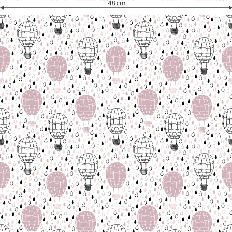 Mustertapete - Heißluftballon - rosa 
