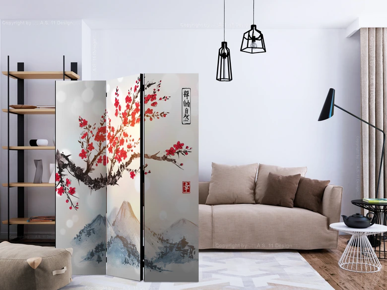Kamerscherm - Fuji in de bloeiende omlijsting van de kersenboom, 3-delig 