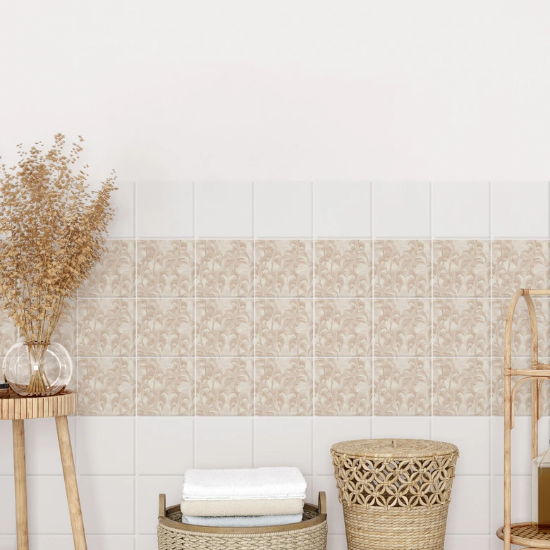 Sticker carrelage Palmiers dans la jungle Beige - Bloomery Decor - Set de 12 