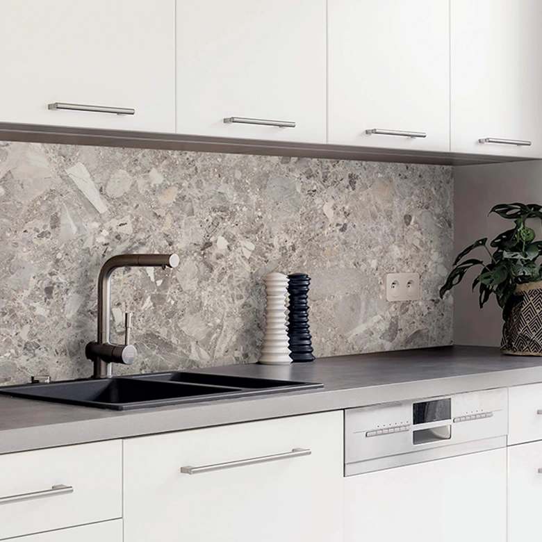 Self-adhesive film stone look, dark terrazzo - Furniture foil, kitchen splashback, bathroom foil, Tile sticker 